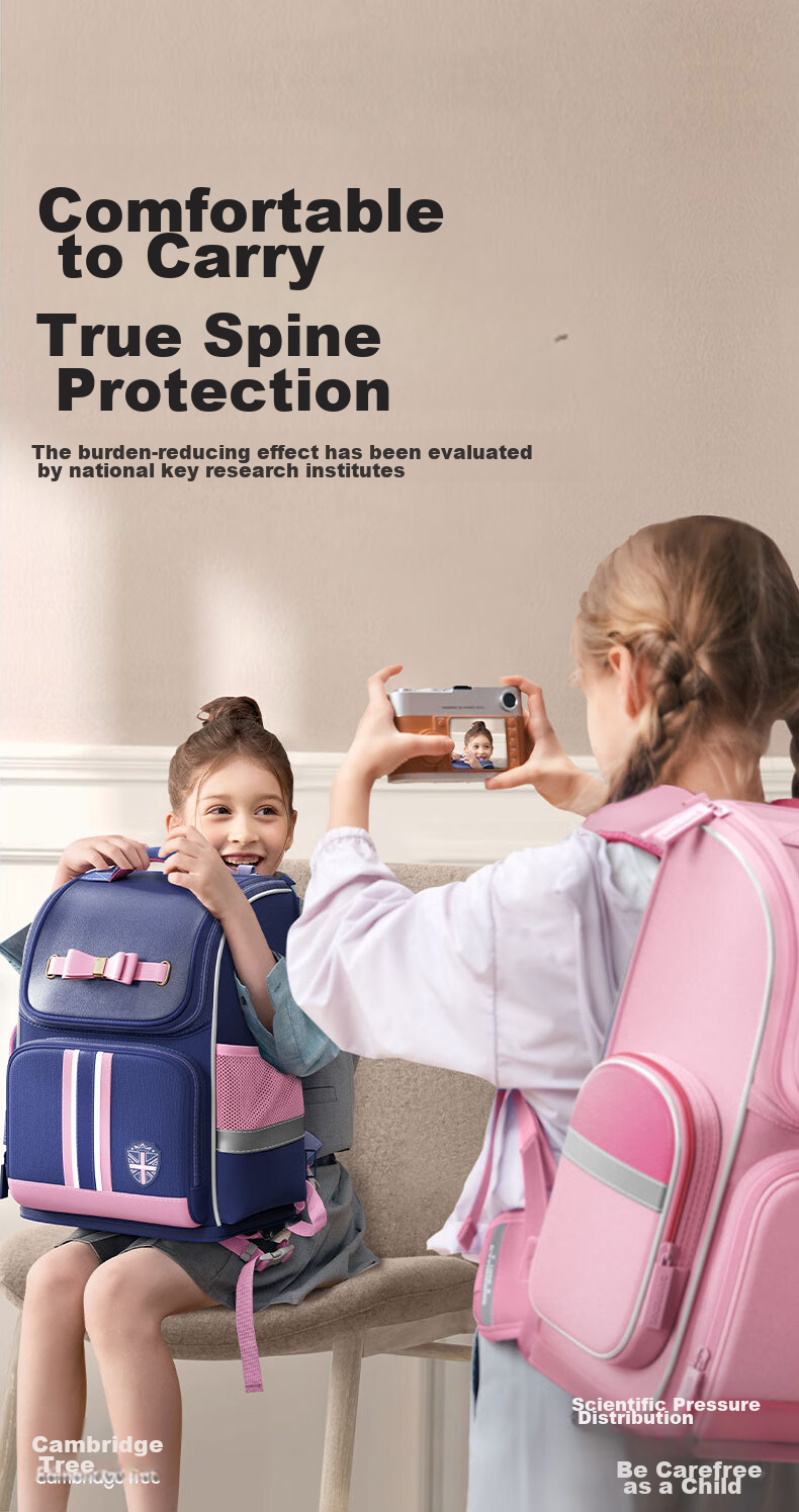 Школьный ранец Jianqiaoshu для девочек начальной школы (1-4 класс), защита позвоночника, снижение нагрузки, стильный, вместительный рюкзак, пурпурно-розовый, маленький размер