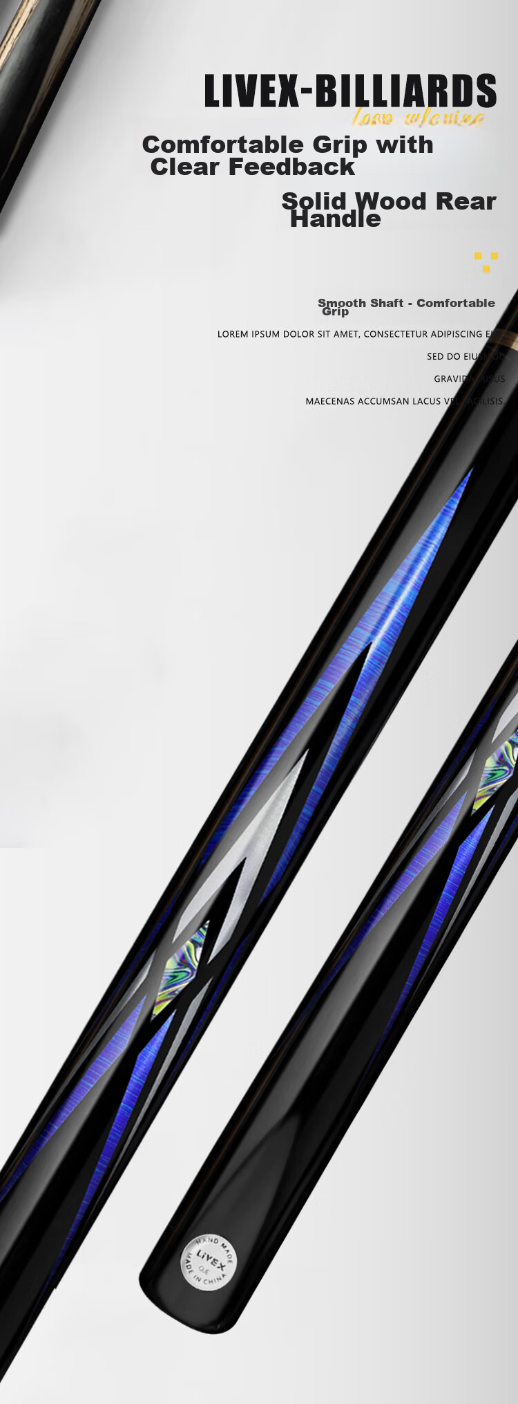 Кий для бильярда LIVEX Blue Arrow, 3/4, 145 см, 18-21 унций, с аксессуарами