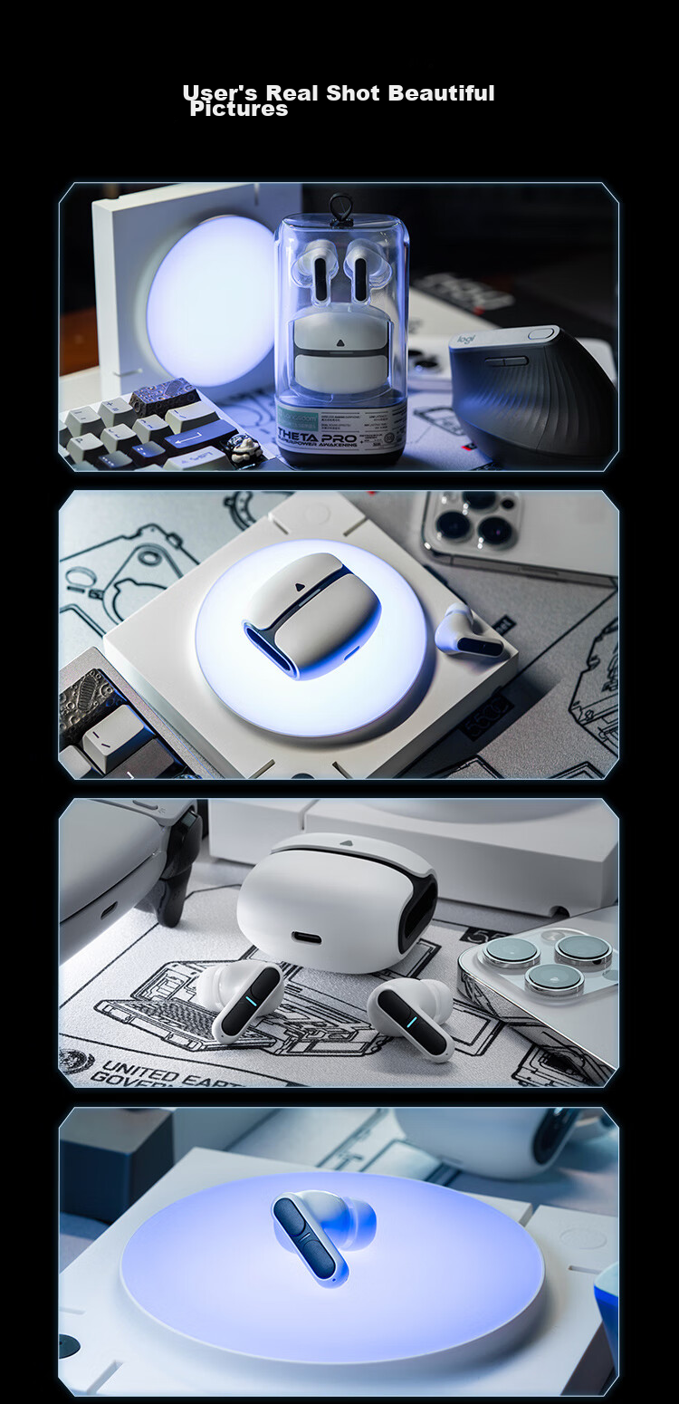 Беспроводные наушники Lanshidun THETA PRO True Wireless Bluetooth, 45 мс низкая задержка, шумоподавление ENC, длительное время работы, серый