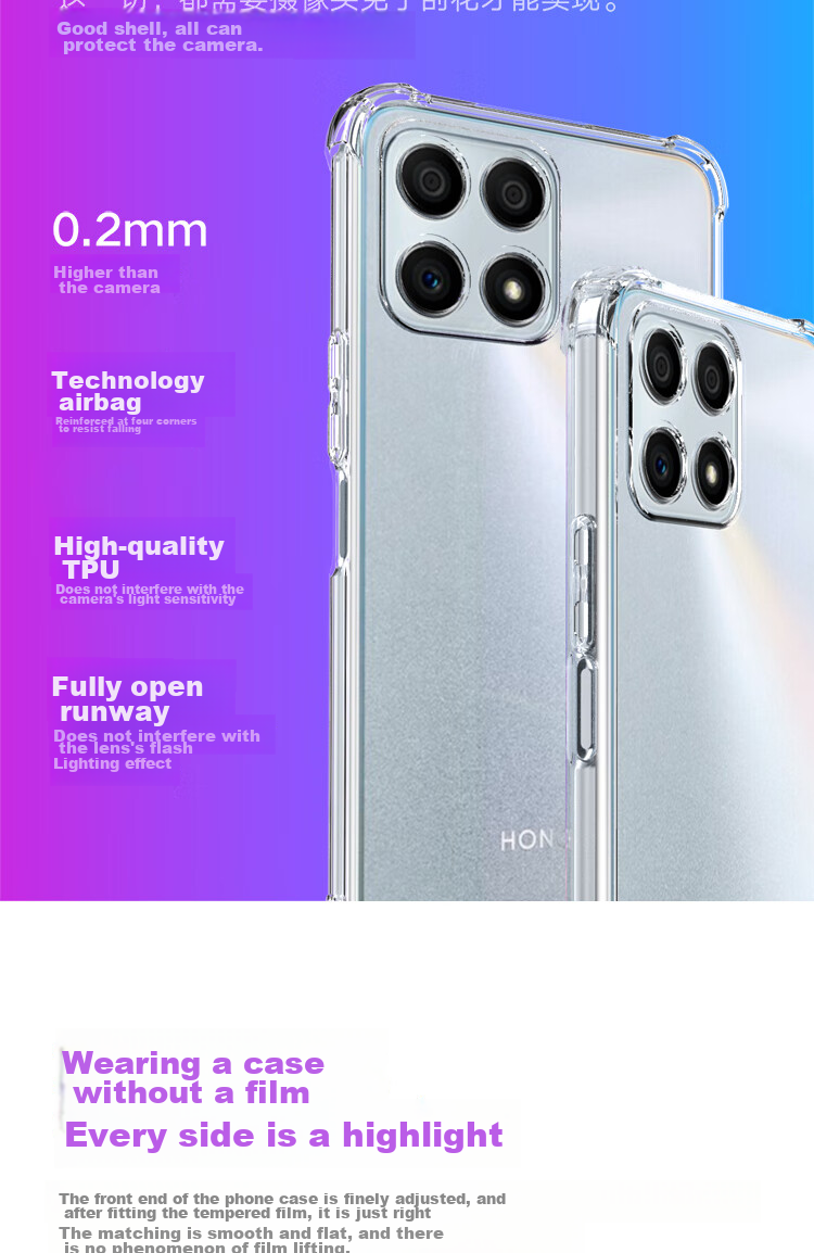 Чехол ESCASE для Honor X30i, противоударный с подушками безопасности, прозрачный белый, с отверстием для шнурка