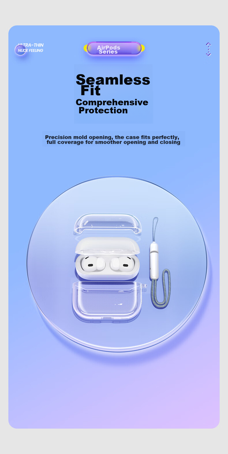 Чехол PISEN для AirPods Pro, прозрачный, TPU, с защитой от падений и царапин, с ремешком