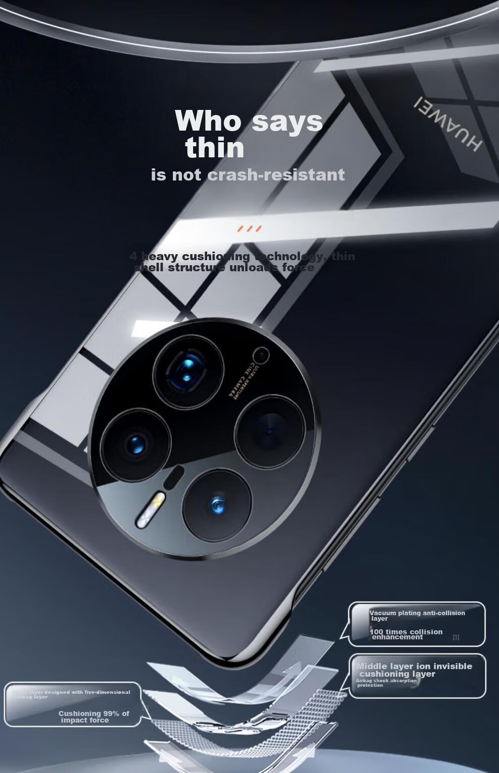Чехол для Huawei Mate50 Pro Hongzhuo, ультратонкий, прозрачный, противоударный, с защитой от отпечатков пальцев и охлаждением, графитовый черный