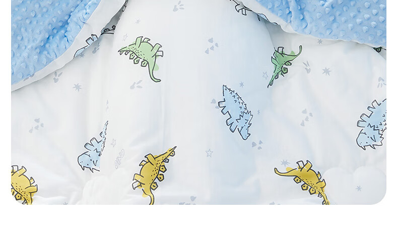 Детское одеяло-плед MERCURY Kids из чистого хлопка, гипоаллергенное, антибактериальное, для весны и осени, с точечным узором (Динозавр/Мягкий синий), 120x150 см, стирающееся