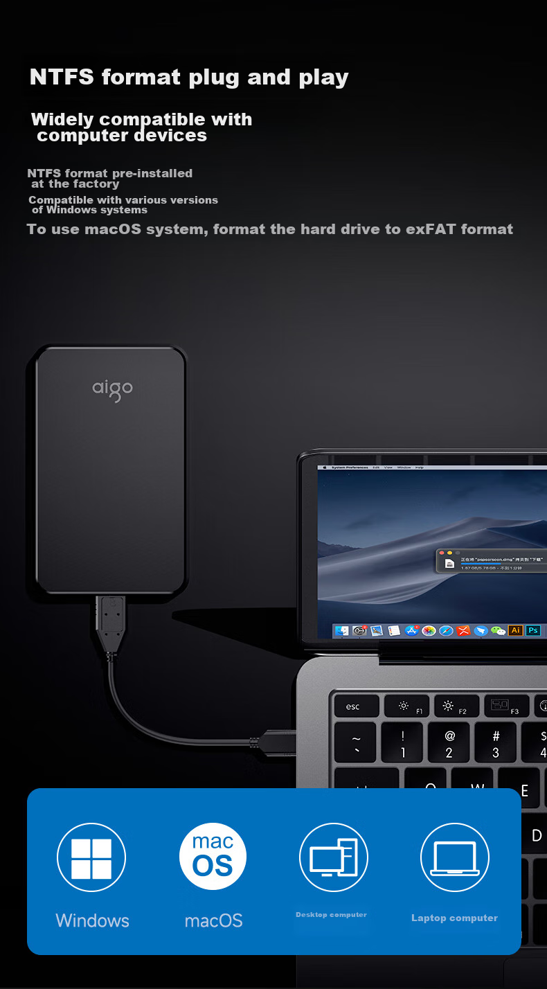 Внешний жесткий диск Aigo HD809, 2 ТБ, USB 3.0, 2.5 дюйма, черный