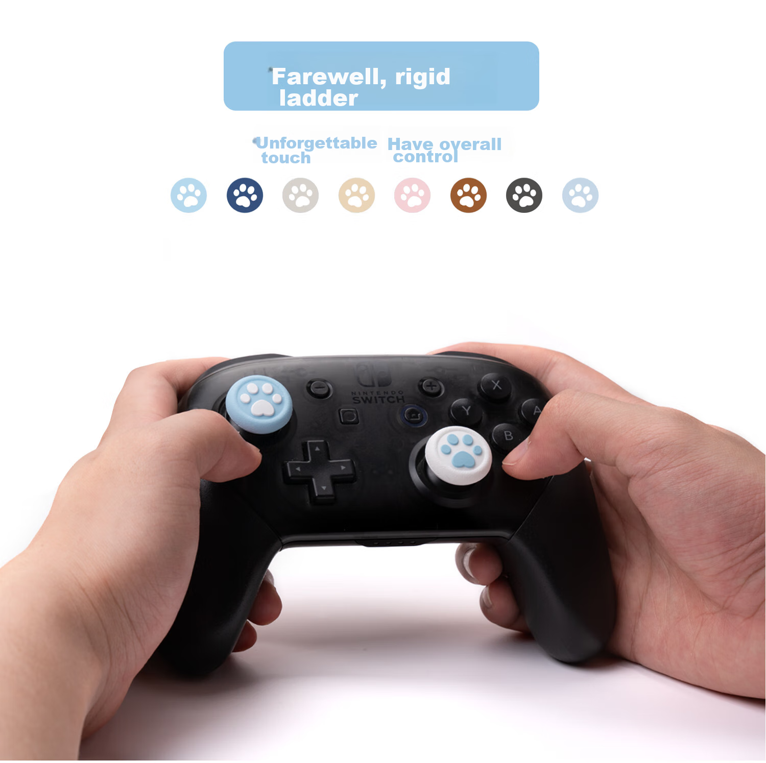 Чехол для джойстика Jixiang PS4/PS5/NS Pro, силиконовые накладки с дизайном "Кошачья лапка", розово-голубой