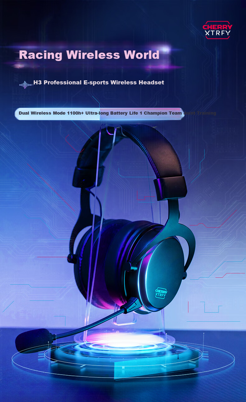 CHERRY H3W Беспроводные игровые наушники с микрофоном, накладные, Bluetooth 5.1, 2.4 ГГц, 325 г