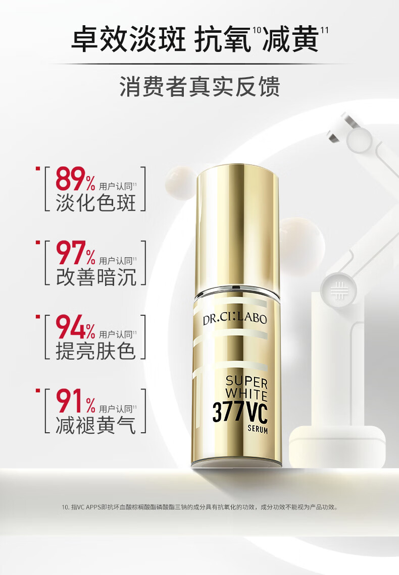 城野医生377美白精华18g 提亮肤色 淡化斑点痘印早c晚a护肤品