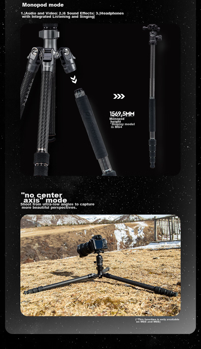 Штатив Fotopro MG4 Dual Panoramic Ball Head, 3K Carbon Fiber Professional DSLR Mirrorless Camera Photography And Videography Tripod Head, with Phone Clamp, Orange