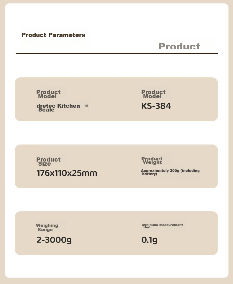 Электронные кухонные весы Dretec KS-384, 0.1г, максимальная нагрузка 3кг, с функцией тарирования, пластиковые, кремово-белые