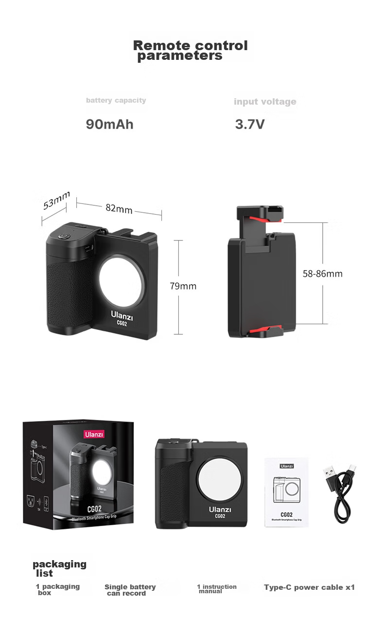 Ulanzi CG-02 - портативный стабилизатор со встроенной подсветкой и Bluetooth-пультом для селфи и видеосъемки