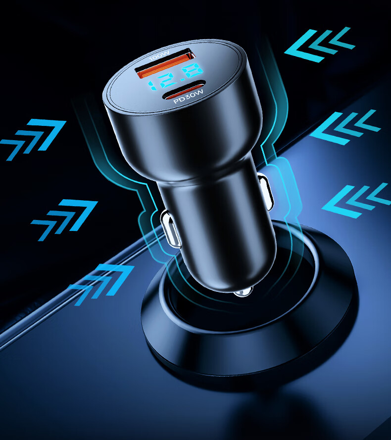 Автомобильное зарядное устройство WITGOER 130W, быстрое зарядное устройство для прикуривателя, двойной порт USB-A и Type-C, PD30W, совместимо с Apple, Android, Huawei, Xiaomi