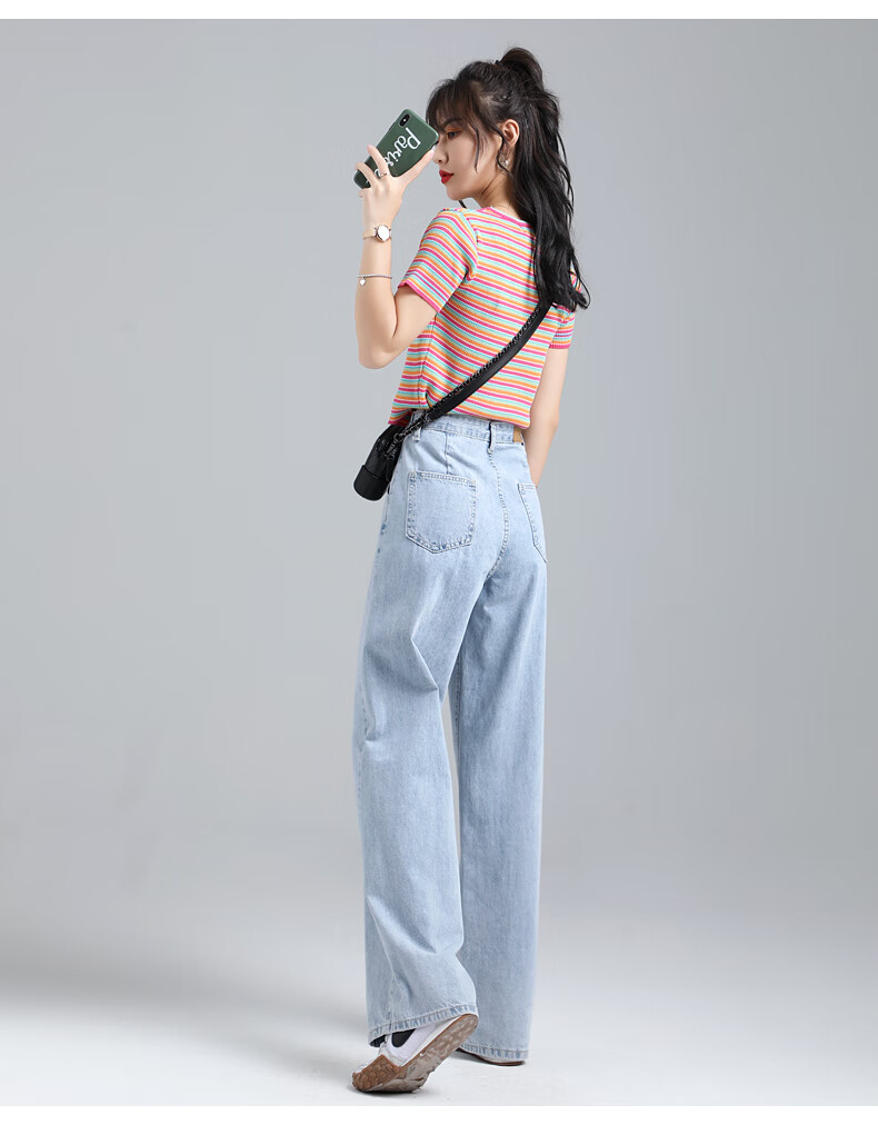 Джинсы Jeanswest Женские, 2025 Осень, Широкие штанины с высокой талией, Модные свободные брюки, Темно-синие, Размер XL