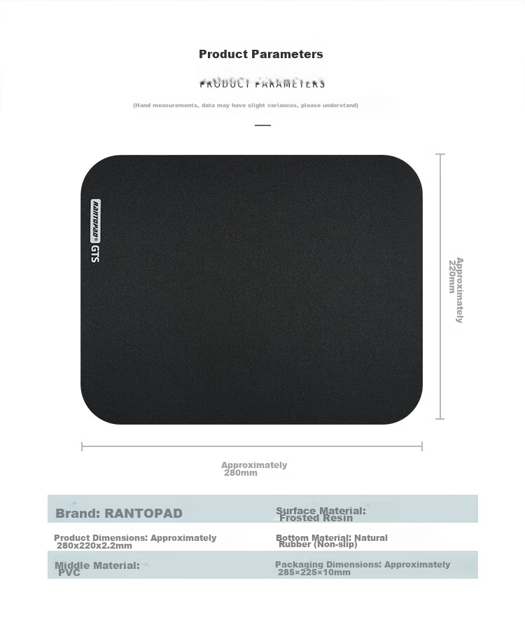 Игровой коврик для мыши Rantopad GTS, жесткий, без рамки, черный, 280x220x2.2 мм