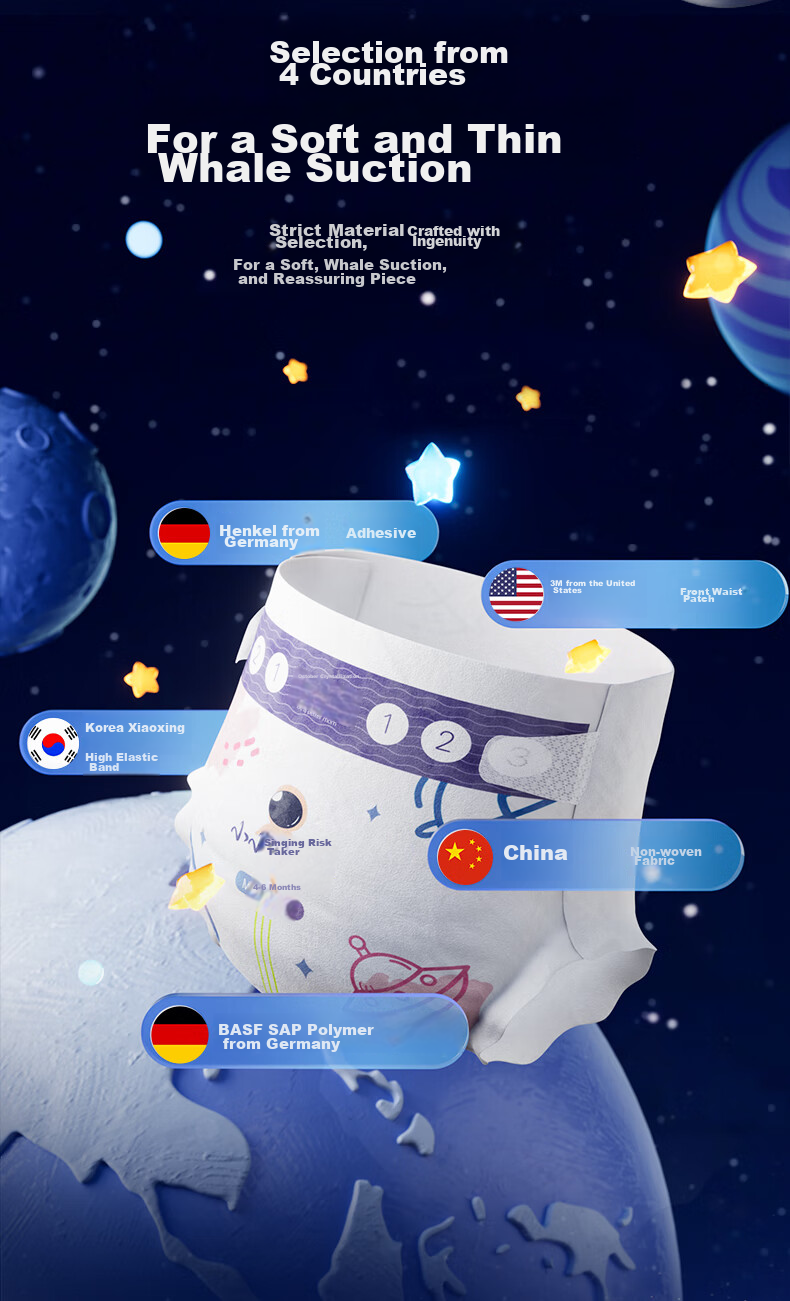 Подгузники Shiyuejiejing Little Explorer, размер NB, 68 шт. Ультрамягкие, для новорожденных