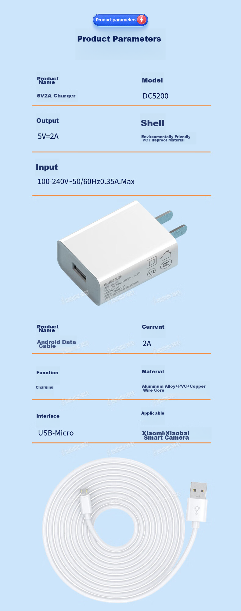 Зарядное устройство Chaofan для Xiaomi, Huawei, TPLink, 5 метров, Android