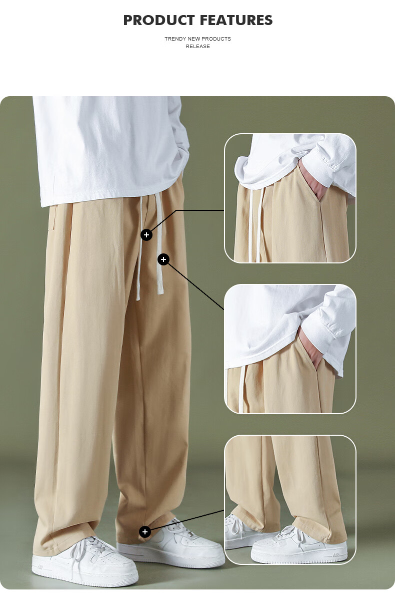 Мужские брюки CLOR Trendy Cargo, летние повседневные легкие брюки из ледяного шелка, свободные прямые брюки CM01-1, черные, размер 2XL