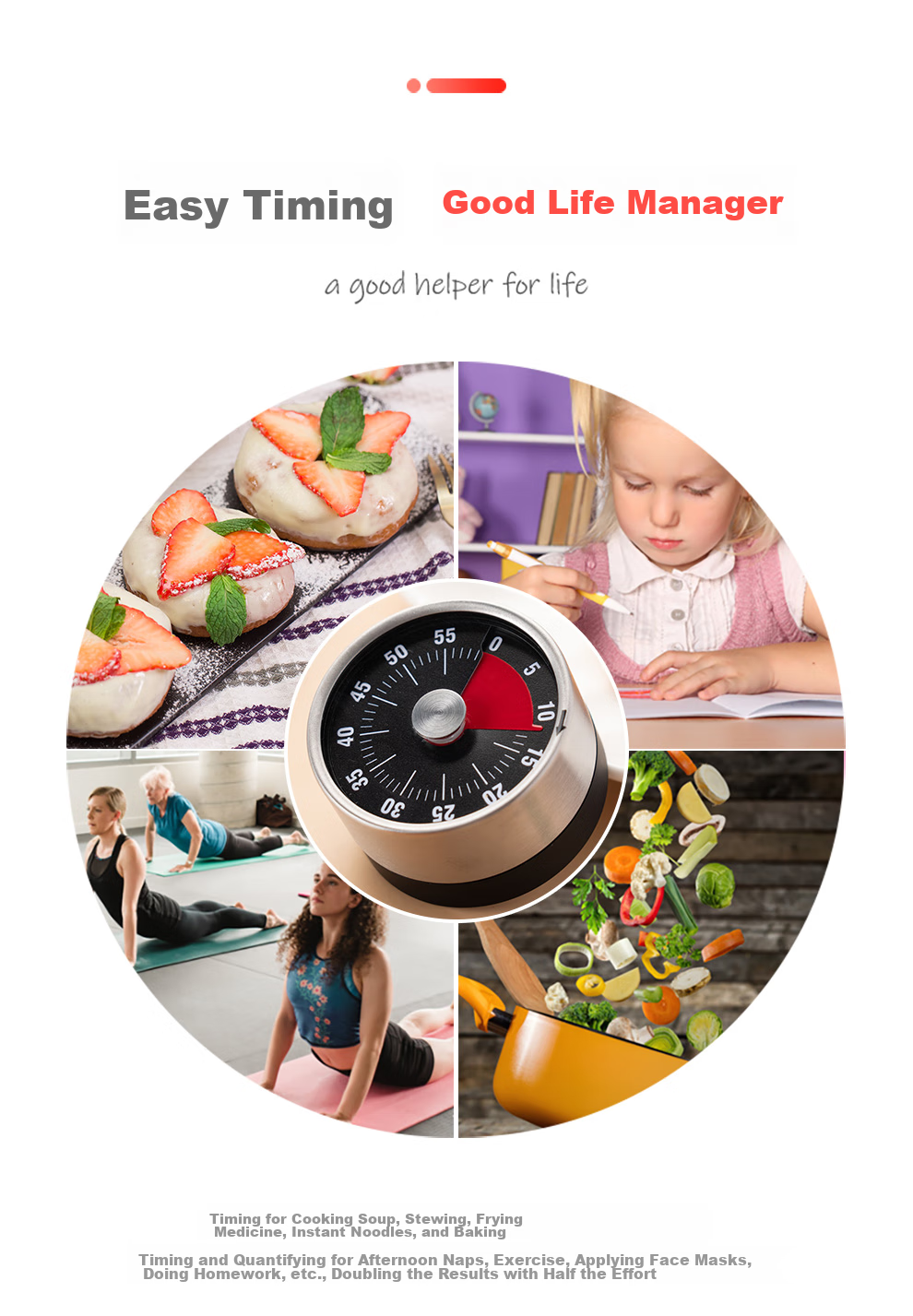 Кухонный таймер Onlycook, механический, с магнитом, белый