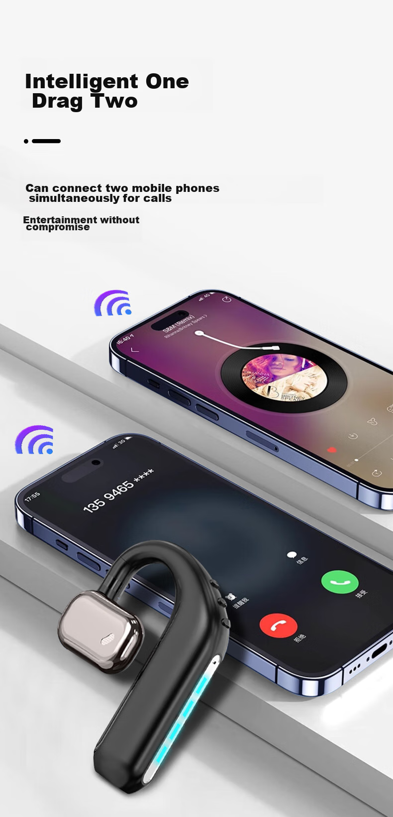 Беспроводные наушники Masentek A107 с костной проводимостью, Bluetooth 5.3, время работы до 38 часов, защита IPX5, черный
