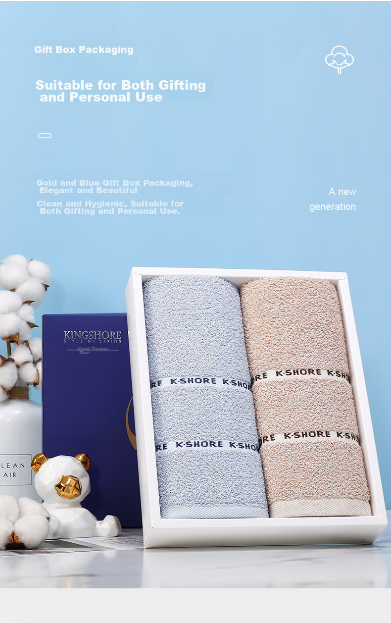 Полотенца KING SHORE из 100% хлопка, мягкие, впитывающие, размер 70*34 см, набор из 2 штук в подарочной упаковке, класс А, сине-коричневые
