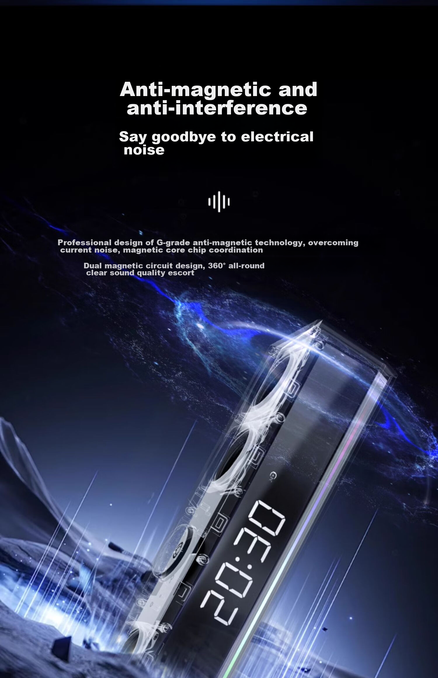 Акустическая система Soaiy SH18 Bluetooth, саундбар для компьютера, игровая акустика для ПК, черная версия с часами и подсветкой