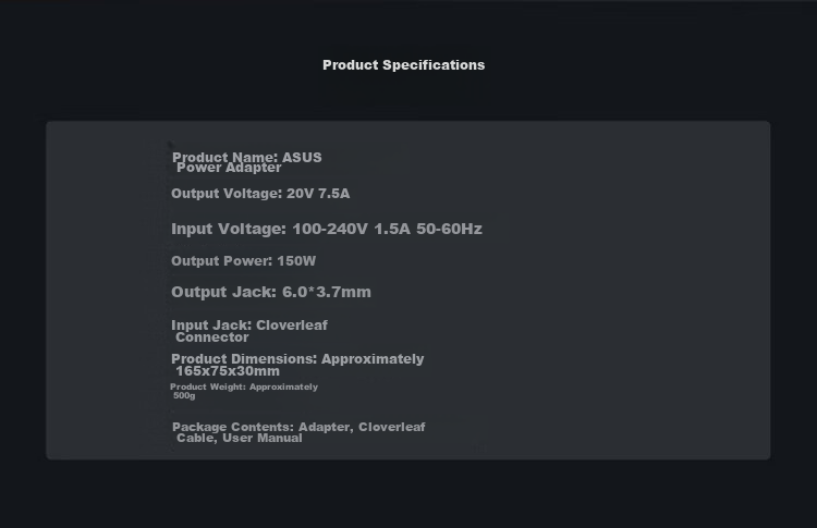 Зарядное устройство для ноутбука Youpin ASUS Feiying Baojia, 150 Вт, 20 В, 7.5 А, круглая вилка 6.0*3.7 мм с контактом