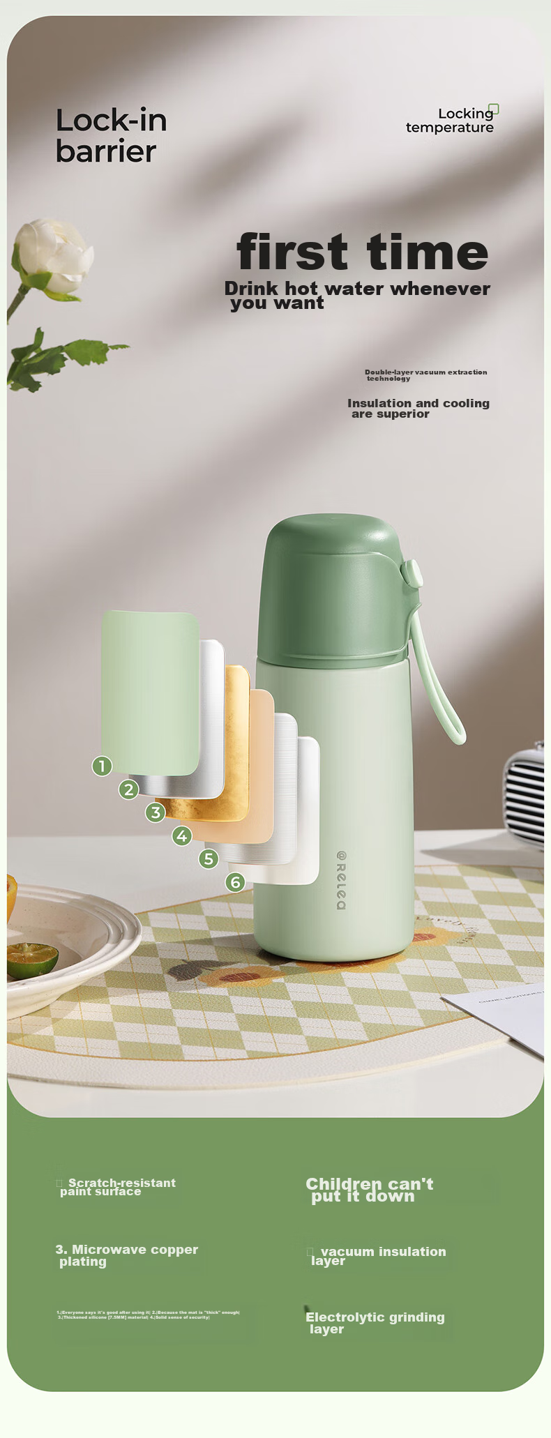 Термокружка RELEA Portable Insulated Water Bottle, 550 мл, стальная, с двойными стенками, для студентов, мужчин, женщин и детей, подарок на день рождения