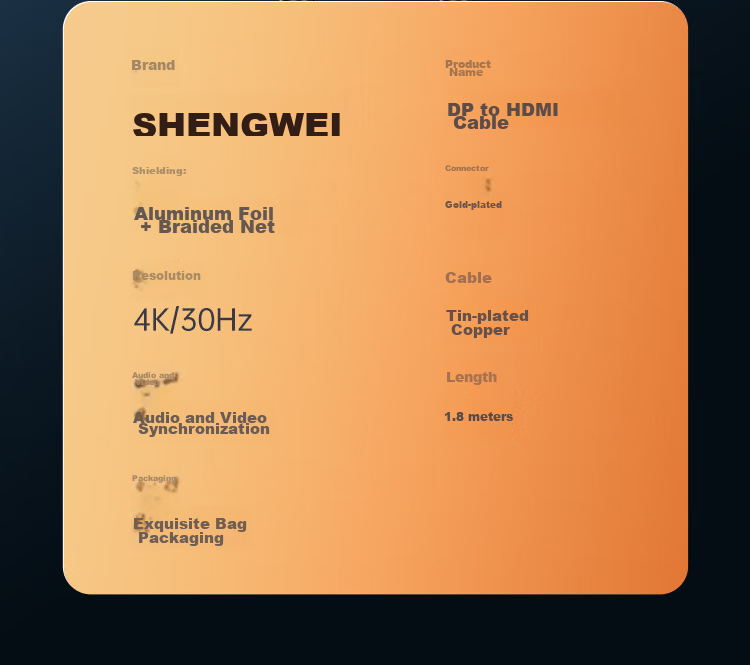 Кабель-переходник Shengwei DP to HDMI, 4K HD, версия 1.2, длина 1.8 метра, ADH0018G