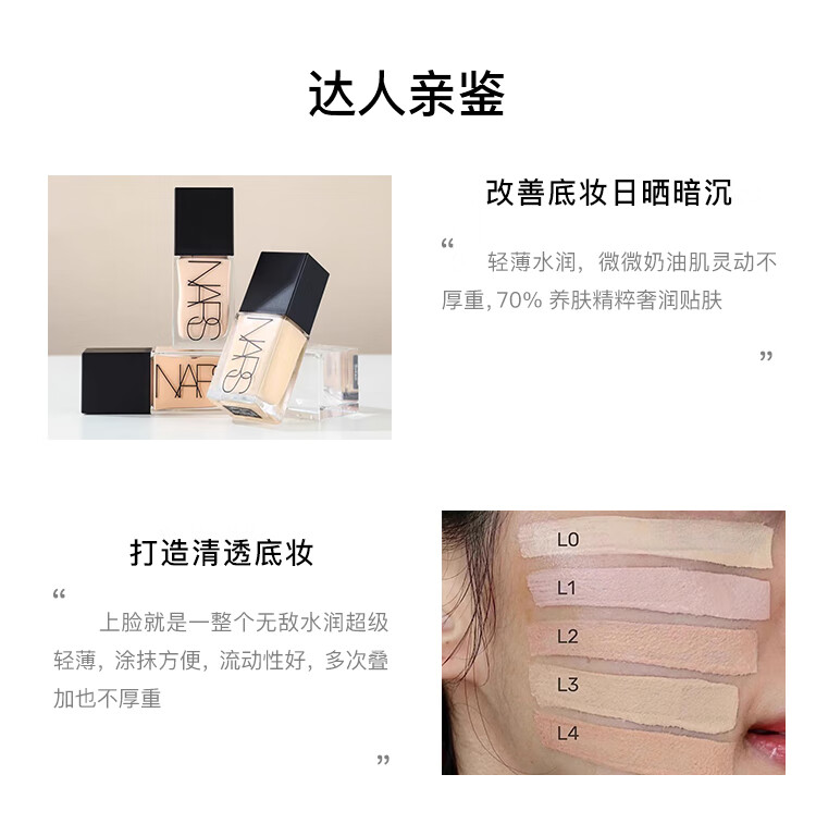 NARS纳斯超方瓶 流光美肌粉底液L0  30ml