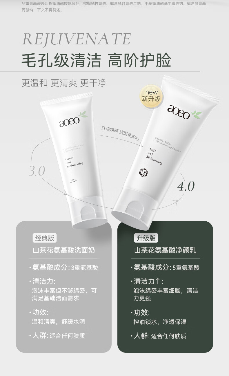 AOEO山茶花氨基酸沁润净颜乳洗面奶男洗面奶女清洁保湿补水护肤品 洗面奶100g