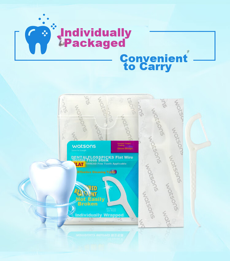Зубная нить Watsons Flat Dental Floss Picks, 50 шт.