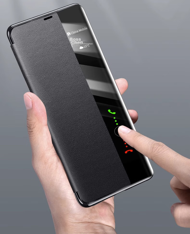 Чехол-книжка Eddga "Chuan Lian Jin Bao" для Huawei Mate50 Pro, флип-обложка с окном для просмотра уведомлений, полная защита, ударопрочный, натуральная кожа, с функцией "сон/пробуждение", черного цвета