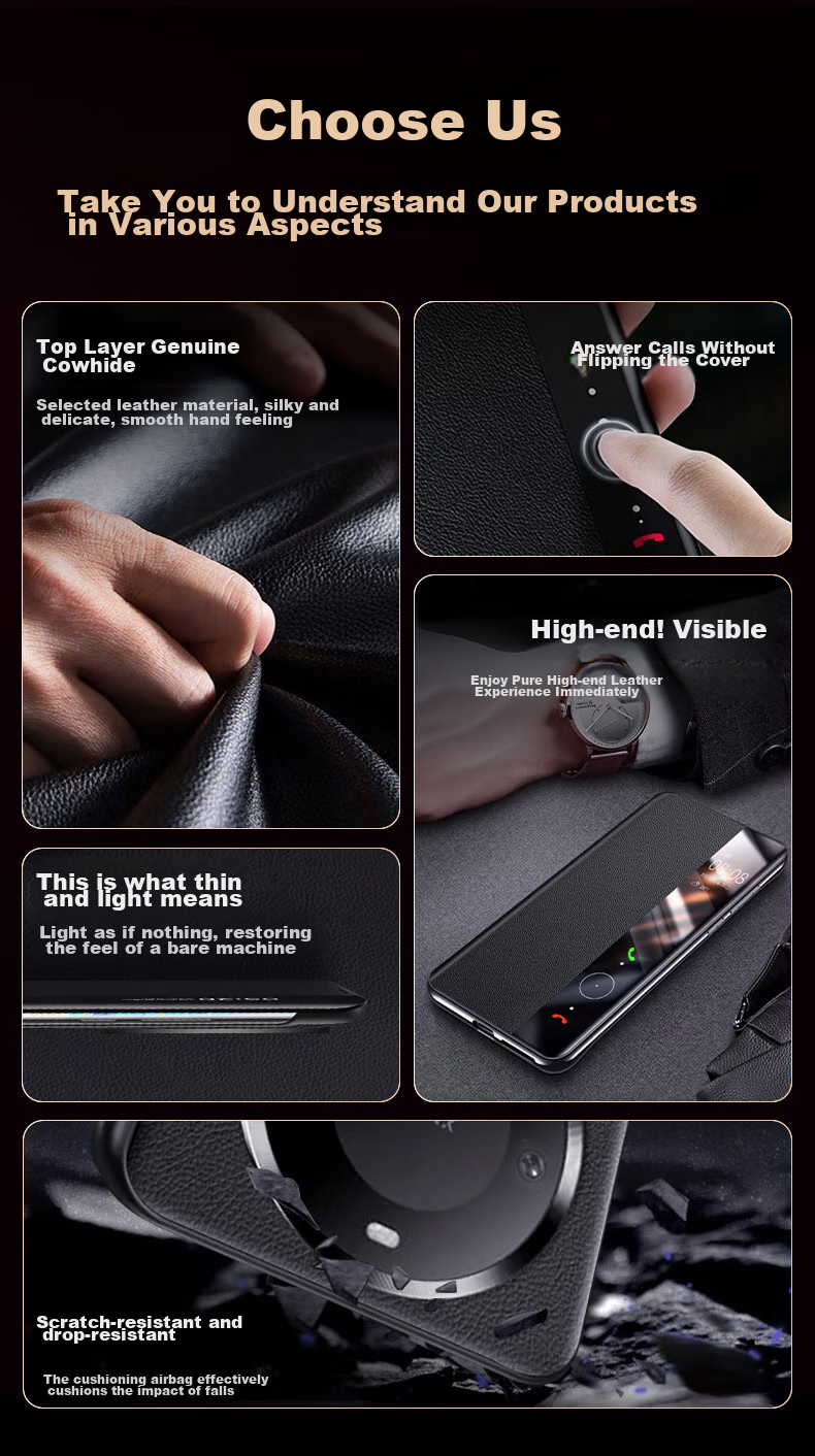 Чехол-книжка KOOLIFE из натуральной кожи для Huawei Mate60 Pro, с окном для просмотра уведомлений, противоударный, бизнес-стиль, черный