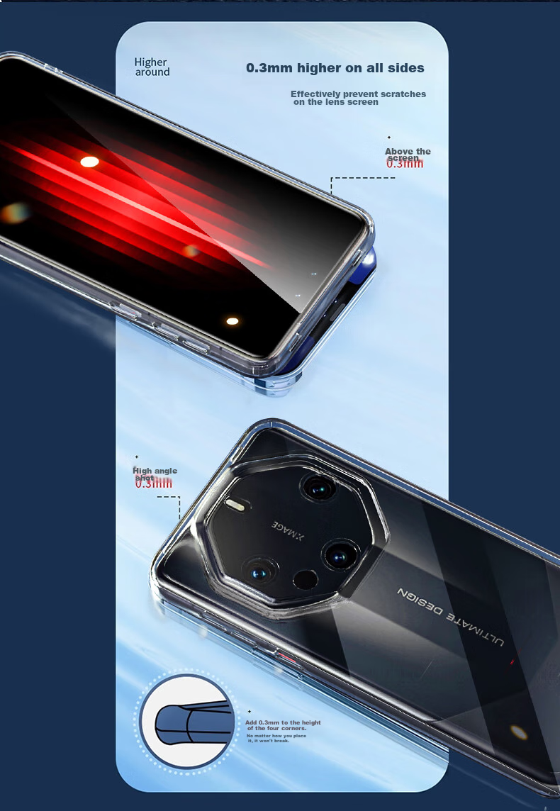 Противоударный чехол HotFire для Huawei Mate60 RS, Mate60 RS Pro, прозрачный, силикон, с защитой камеры, простой стиль