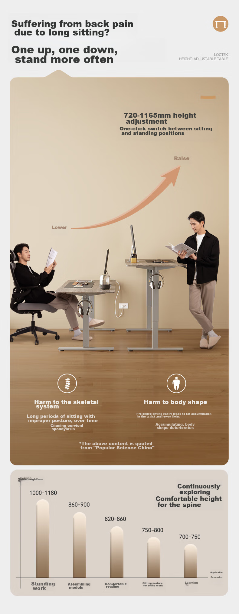 Электрический регулируемый по высоте стол Loctek E2 Gray Walnut, 1.4м, для работы и учебы