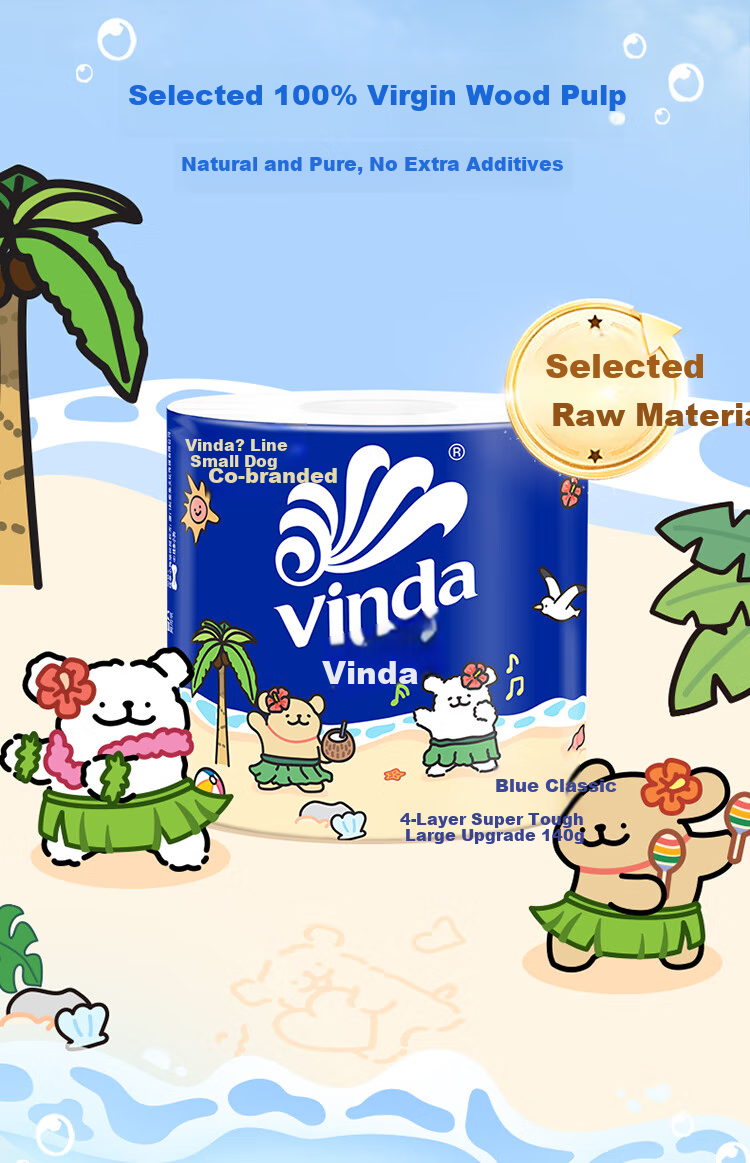 Туалетная бумага Vinda Blue Classic, 4 слоя, 10 рулонов по 140 г, дизайн "Рисующая собака"