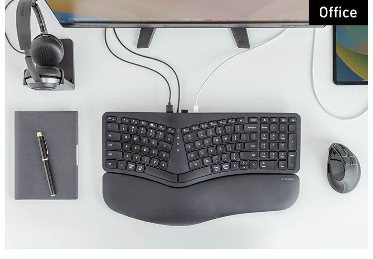 Эргономичная проводная клавиатура SANWA ERG5, 101 клавиша, мембранная, с подставкой для запястий, 3 USB-порта, черный