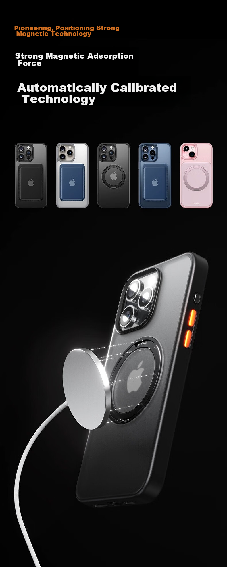 Чехол TORRAS Pivot Case для Apple iPhone 15 Pro Max, противоударный, с подставкой, магнитный, матовый черный
