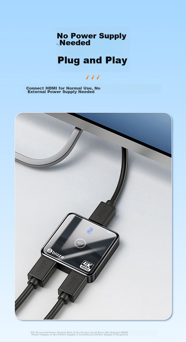 HDMI 2.0 переключатель BIAZE, 2 входа/1 выход, 4K/60Hz, HD видеораспределитель, двунаправленный, для ноутбуков, ТВ-приставок, телевизоров, проекторов
