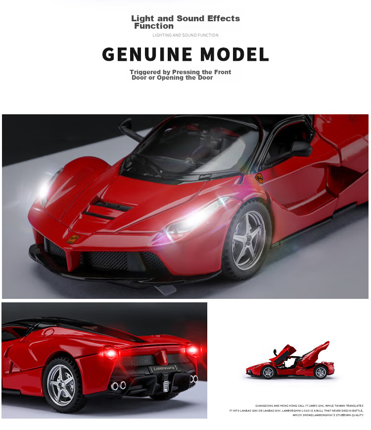 Машинка Anby Families Ferrari GT, металлическая, масштаб 1:32, для детей от 3 до 6 лет, с звуковыми и световыми эффектами, подарочная упаковка