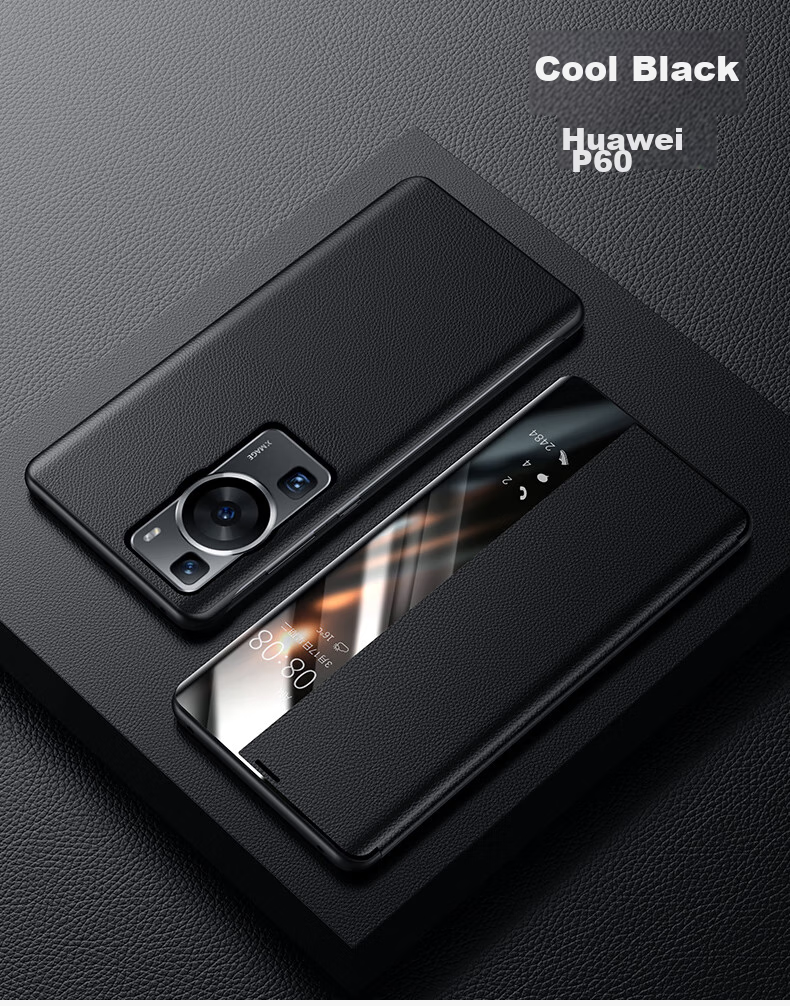 Чехол для Huawei P60 Art ZhengJian, кожаный, противоударный, с окошком, черный