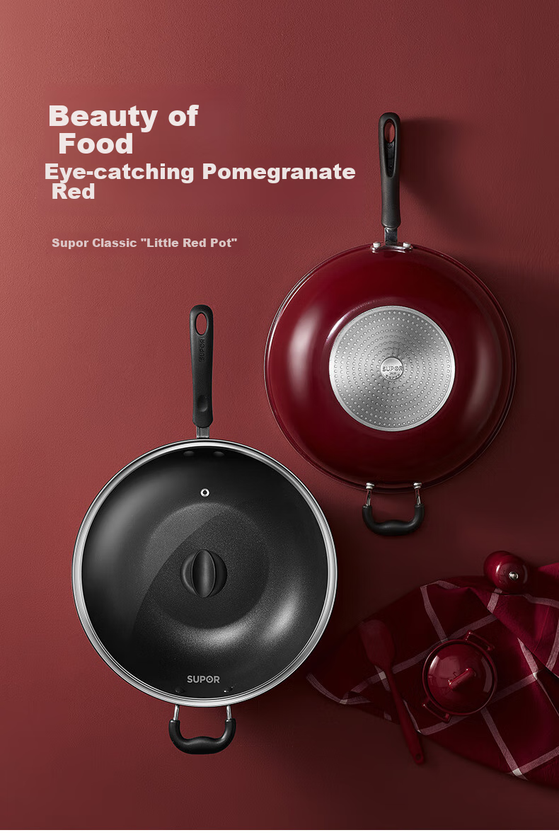 Сковорода SUPOR Non-Stick Wok 34 см, подходит для индукционных и газовых плит, здоровое приготовление пищи для домашнего использования PC34S1