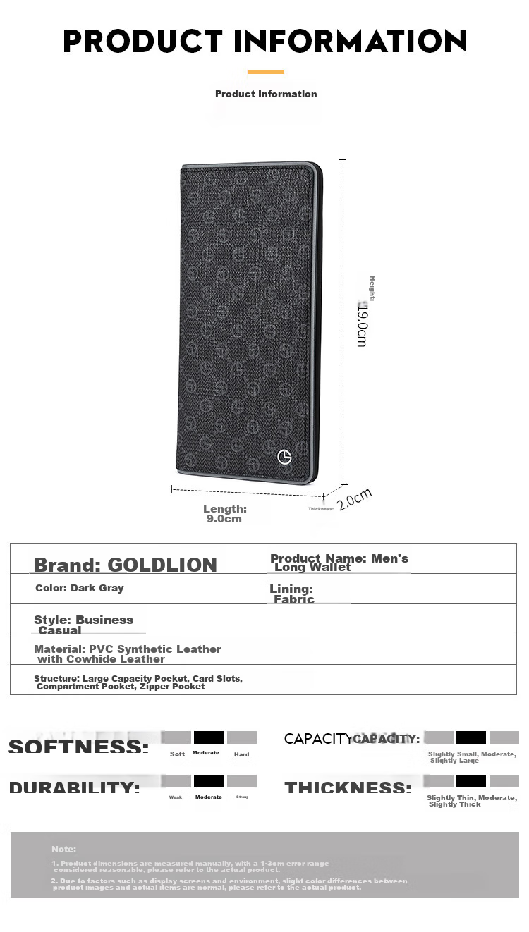 Мужской кошелек Goldlion, длинный, с множеством отделений для карт, молодежный, подарочная упаковка, идеальный подарок на Новый год и День святого Валентина