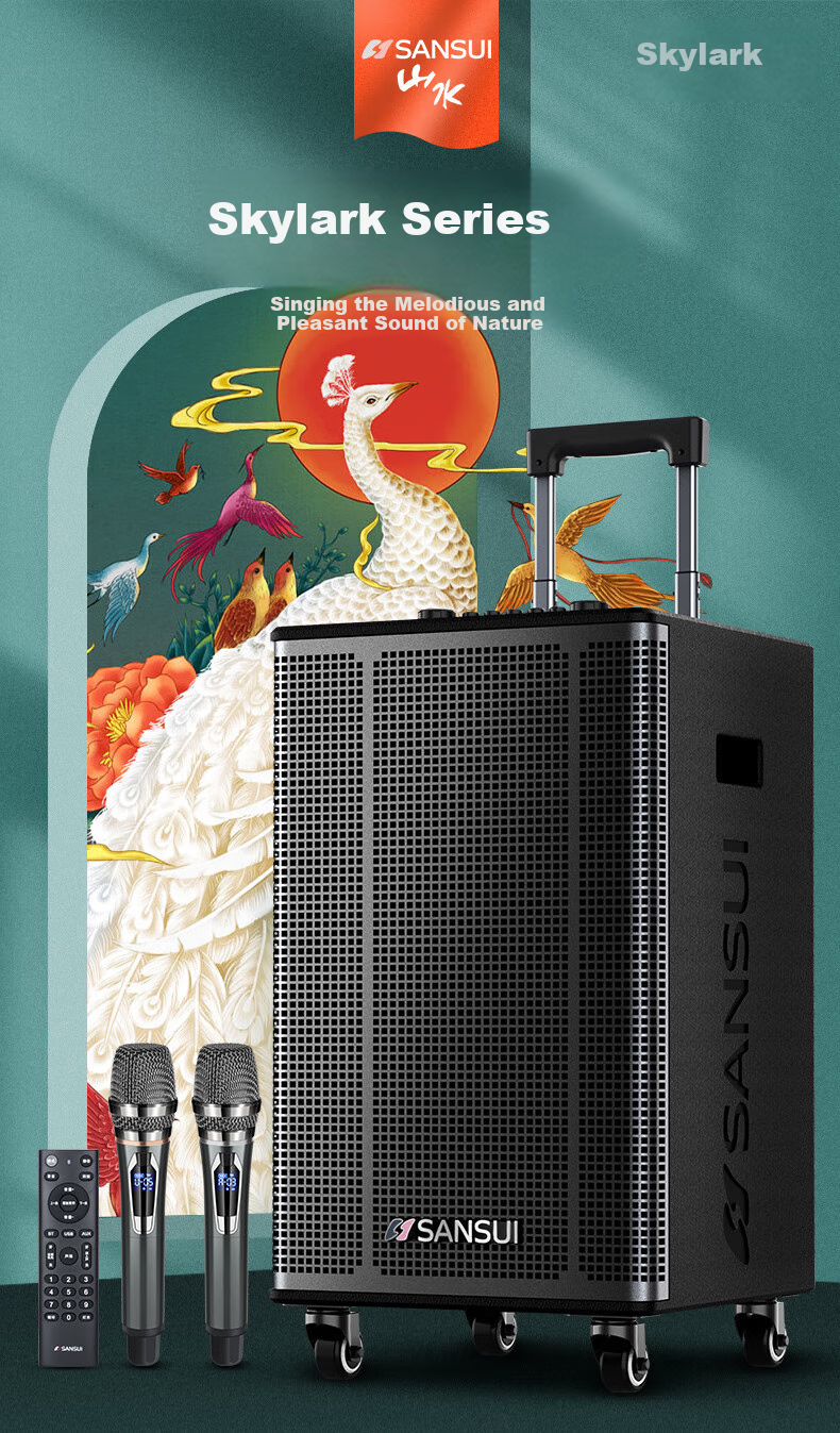 Портативная акустика SANSUI E08, караоке, Bluetooth, 150 Вт, с двумя микрофонами, черный