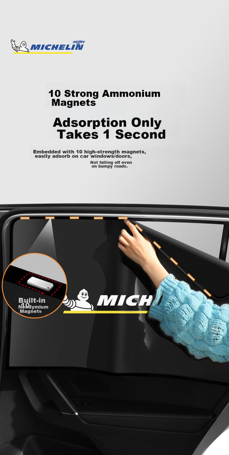 Магнитные шторки MICHELIN для боковых окон автомобиля, защита от солнца и жары, складные, 4 шт.