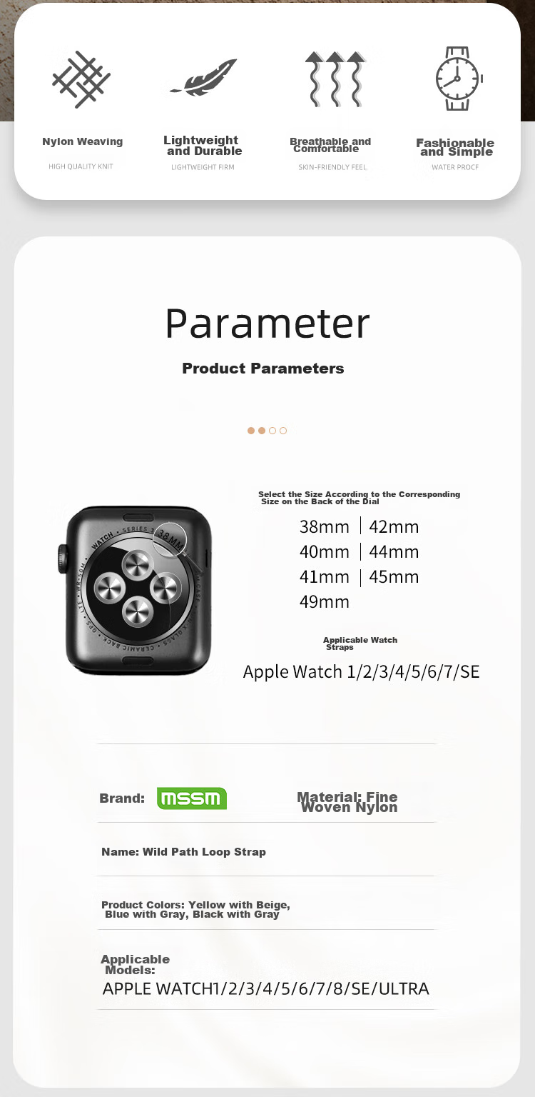 Ремешок MSSM Nylon Trail Loop для Apple Watch S11, Синий с серым