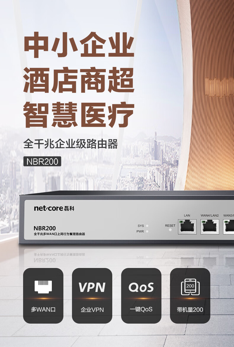 Маршрутизатор Netcore NBR200, гигабитный, с несколькими WAN-портами, VPN, облачным управлением, поддержкой до 200 устройств