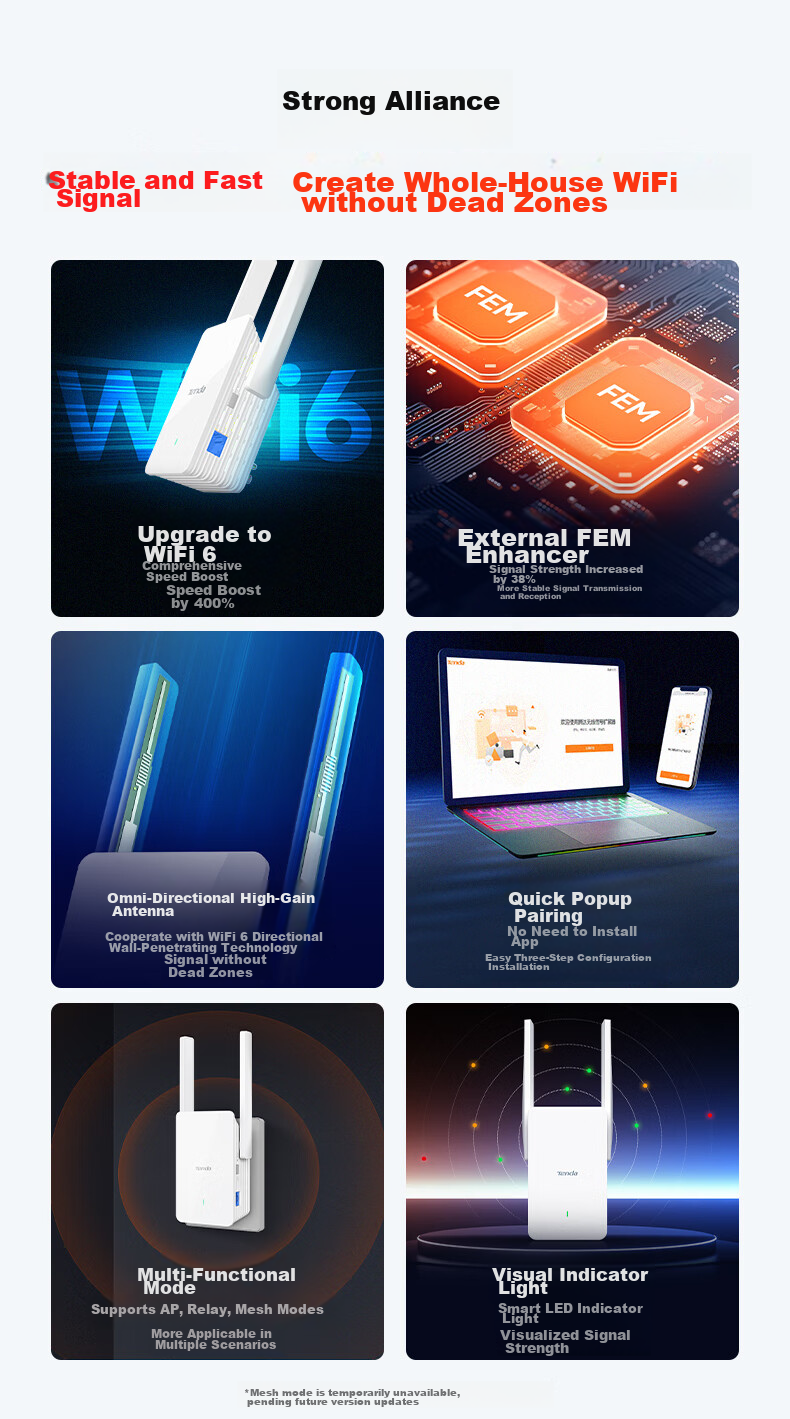 Усилитель Wi-Fi сигнала Tenda A23, WiFi 6, 1500 Мбит/с, двухдиапазонный, гигабитный порт