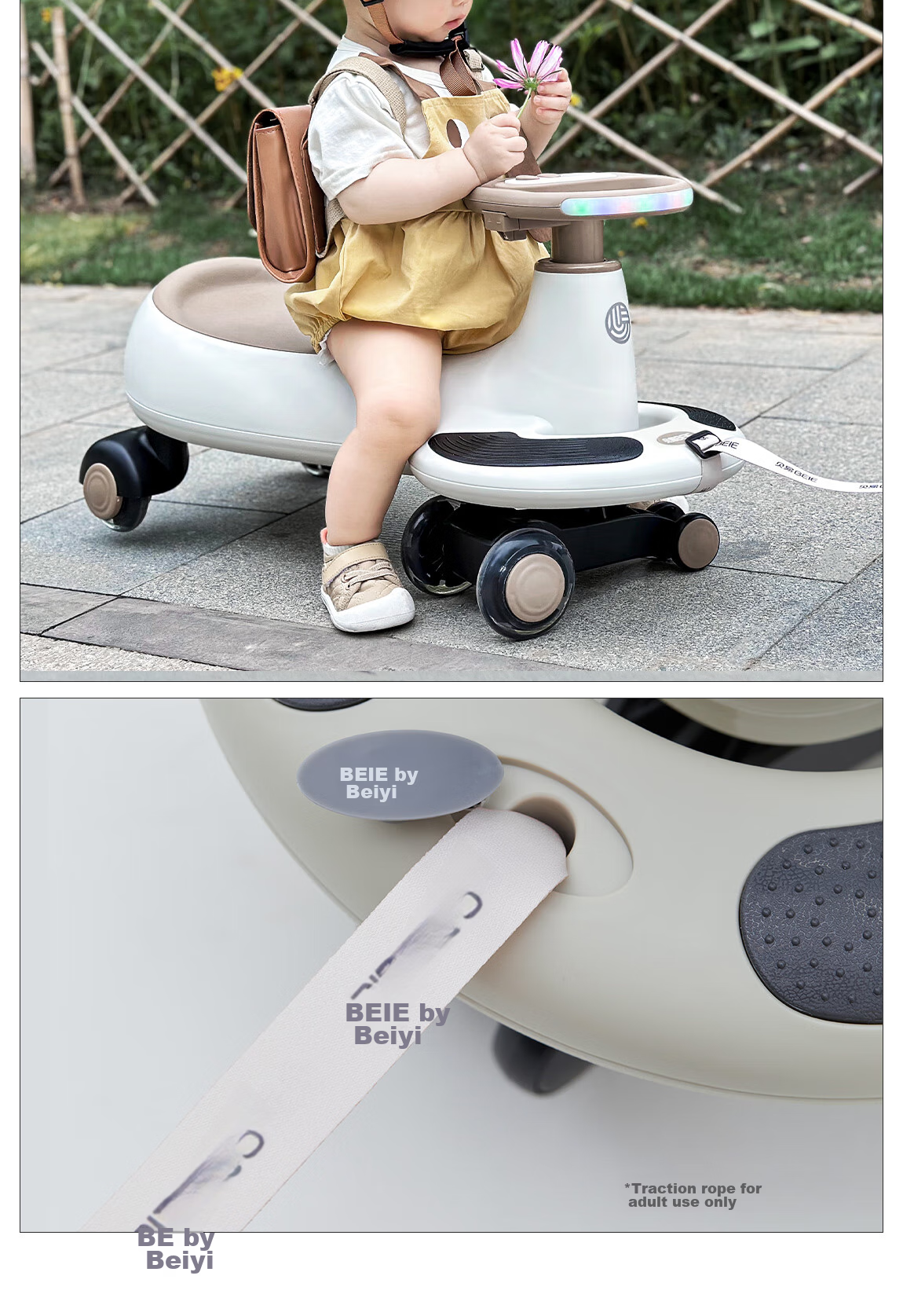 Детский электромобиль Beiyi Classic Twist Car, для детей от 1 до 6 лет, с музыкой и светом, цвет хаки