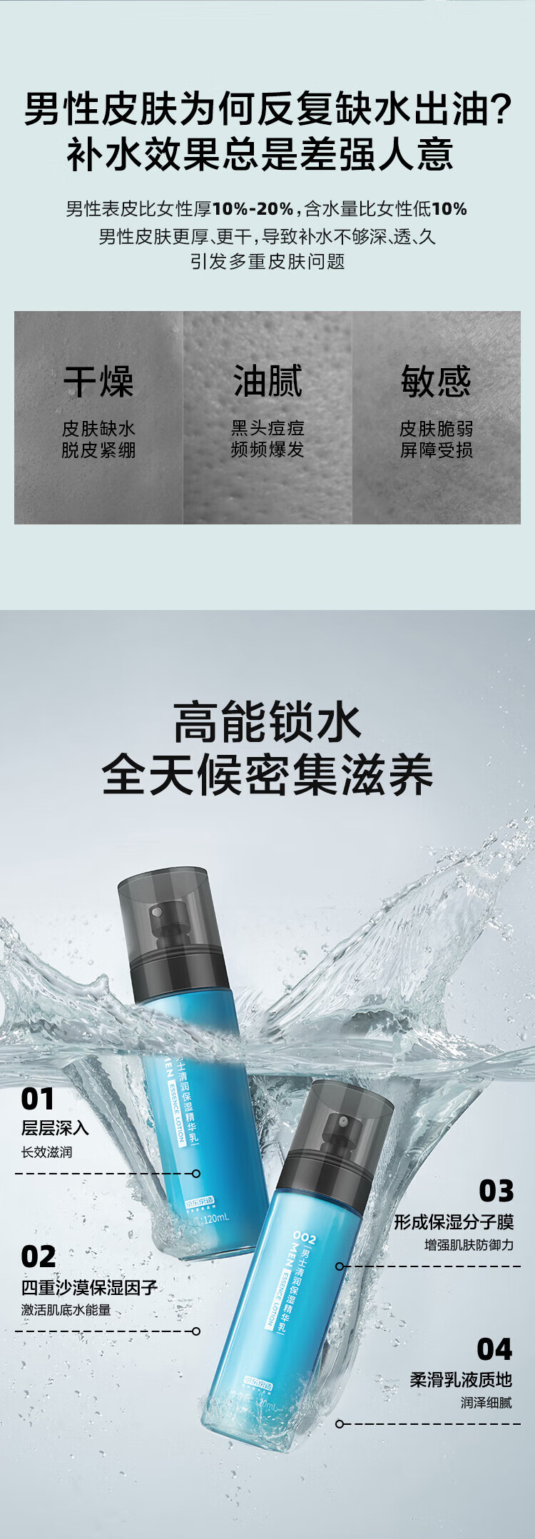京东京造 男士清润保湿精华乳120ml清爽保湿深度锁水玻尿酸乳液男士护肤品