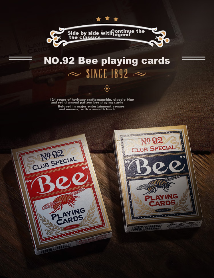 Колода игральных карт Bee Poker Cards, Техасский Холдем, широкие карты с черным сердечником, прочные, 12 колод (6 красных и 6 синих)